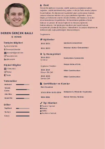 İç Mimar Cv Örnekleri cv indir